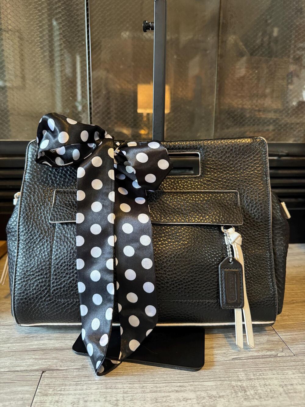 Black white Coach Legacy Bleecker Pocket Clutch Pebbled Leather purse handbag